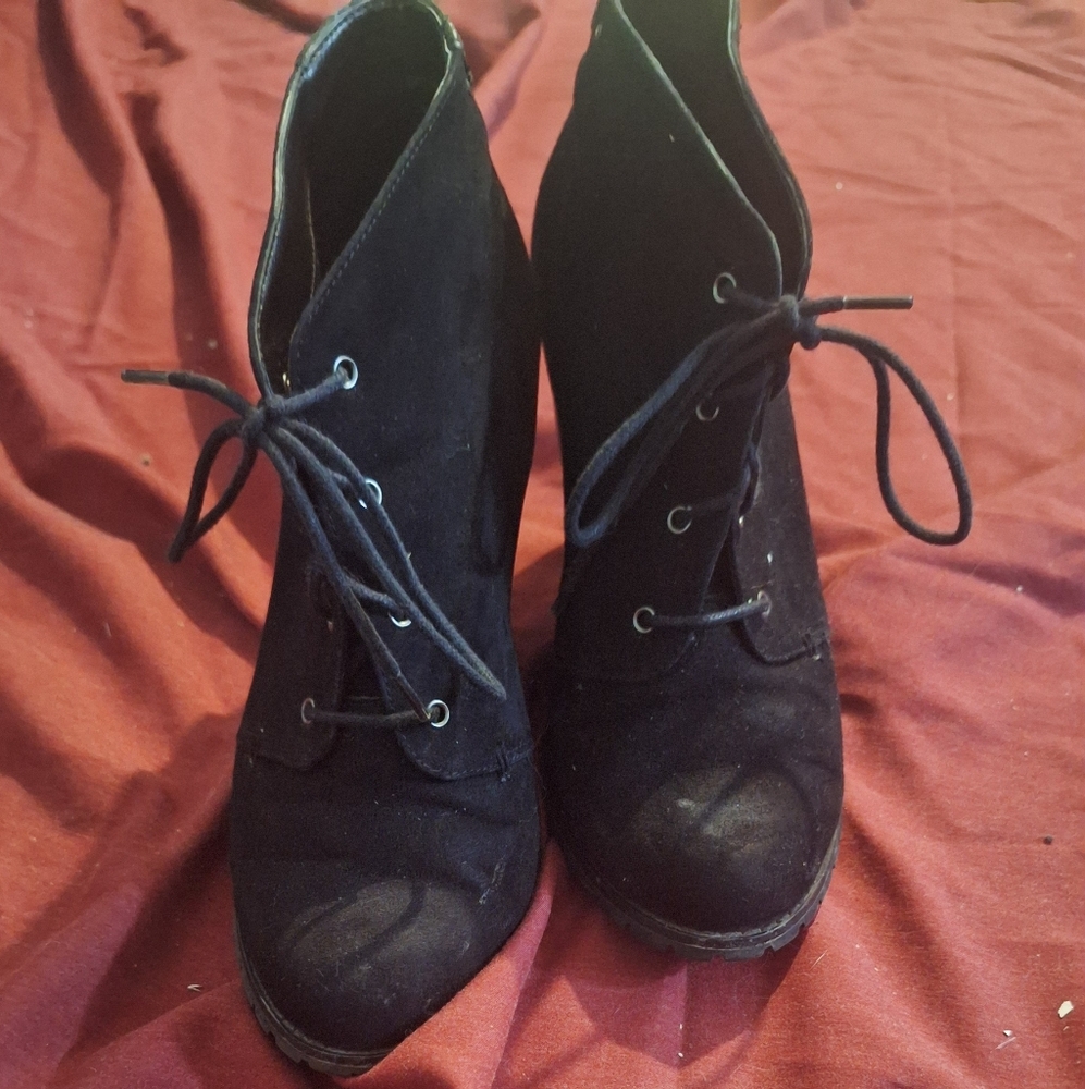 Black Lace-Up Ankle Boots